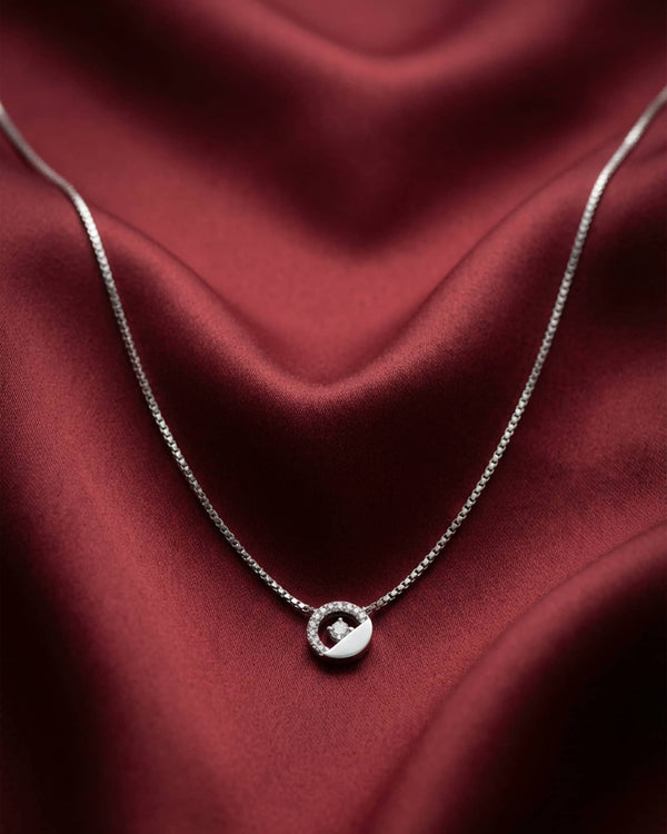 92.5 Sterling Silver Geometric Split Circle Pendant Necklace | Modern CZ Solitaire Charm