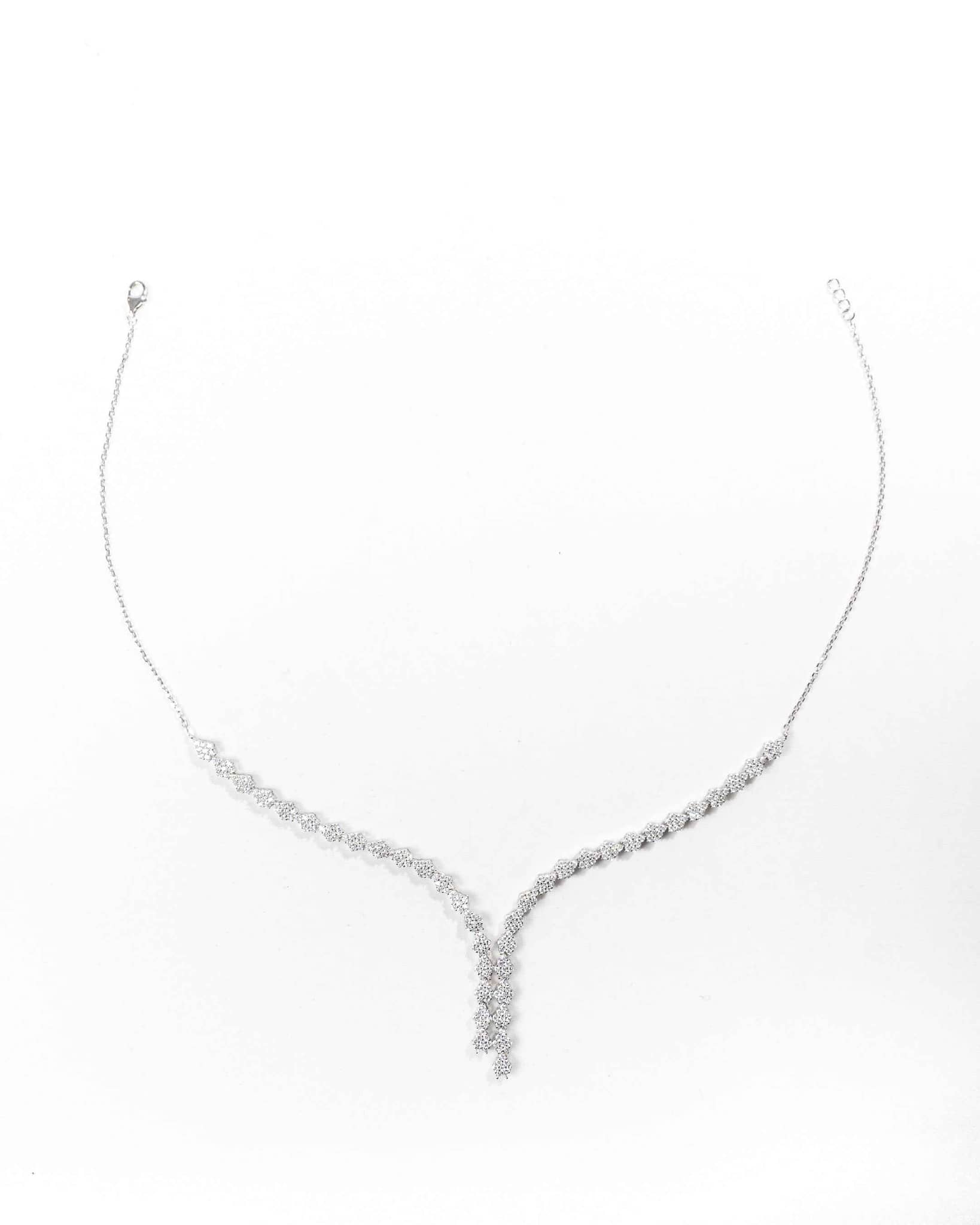 92.5 Sterling Silver CZ Cluster Y-Drop Necklace & Earring Set | Bridal Diamond Look