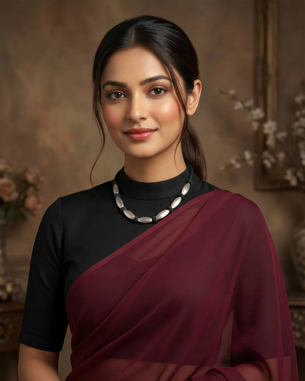 92.5 Sterling Silver Matte Oval Bead Necklace | Black Thread Knotted Dholki Mala