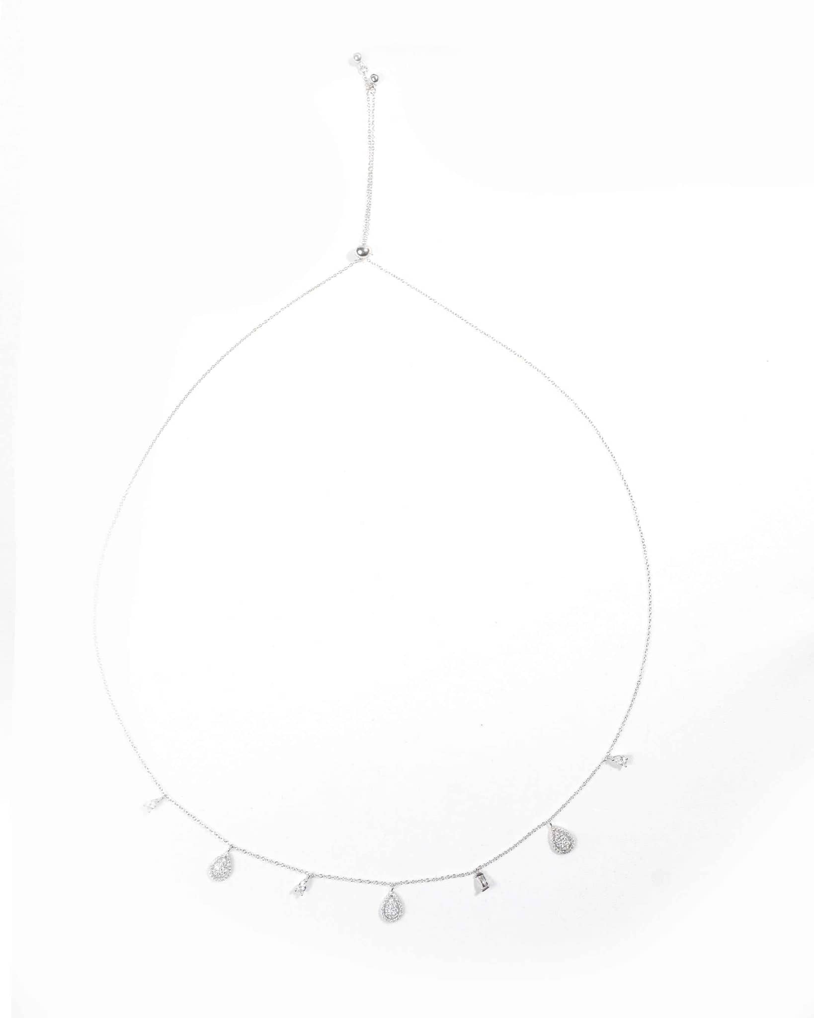 92.5 Sterling Silver Multi-Shape CZ Dangle Necklace | Teardrop & Baguette Slider Chain