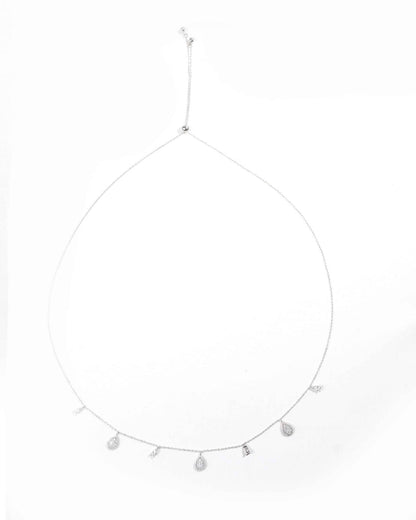 92.5 Sterling Silver Multi-Shape CZ Dangle Necklace | Teardrop &amp; Baguette Slider Chain