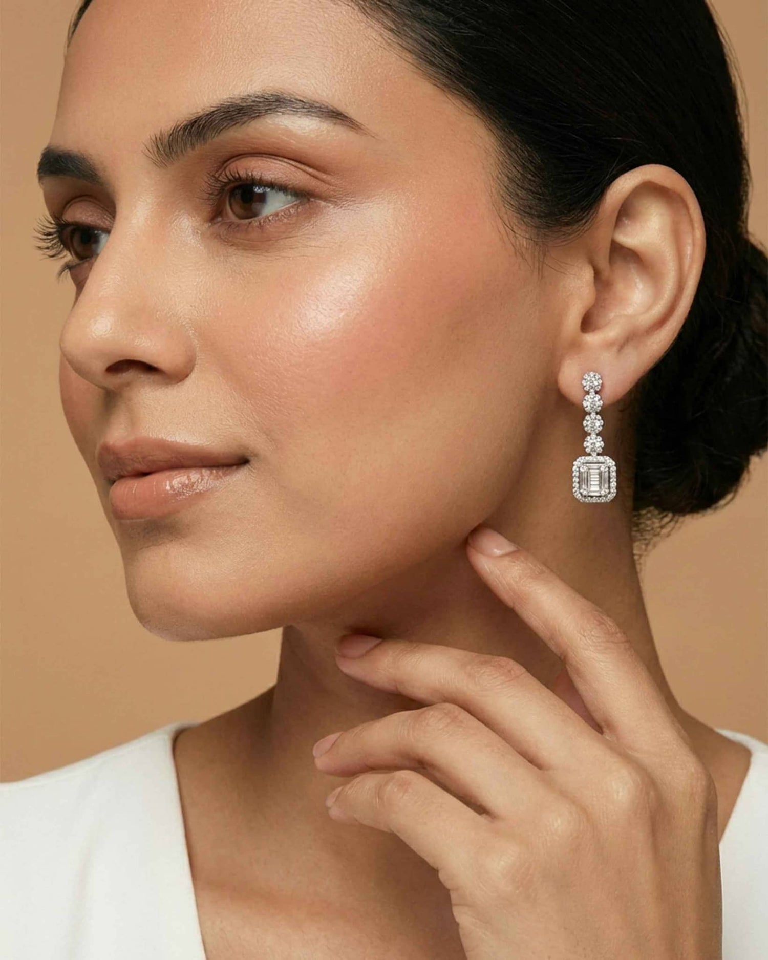 92.5 Sterling Silver Emerald-Cut CZ Tennis Necklace &amp; Earring Set | Bridal Diamond Look