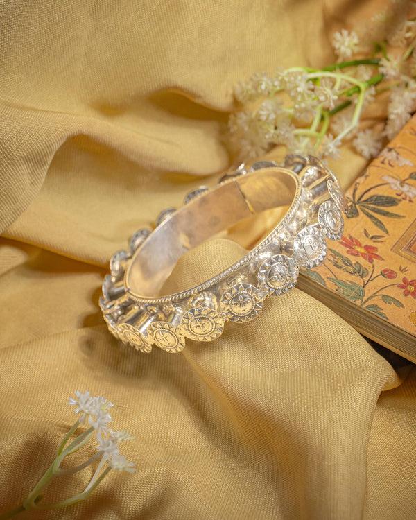 92.5 Sterling Silver Surya Face (Sun God) Statement Bangle | Temple Jewelry Kada