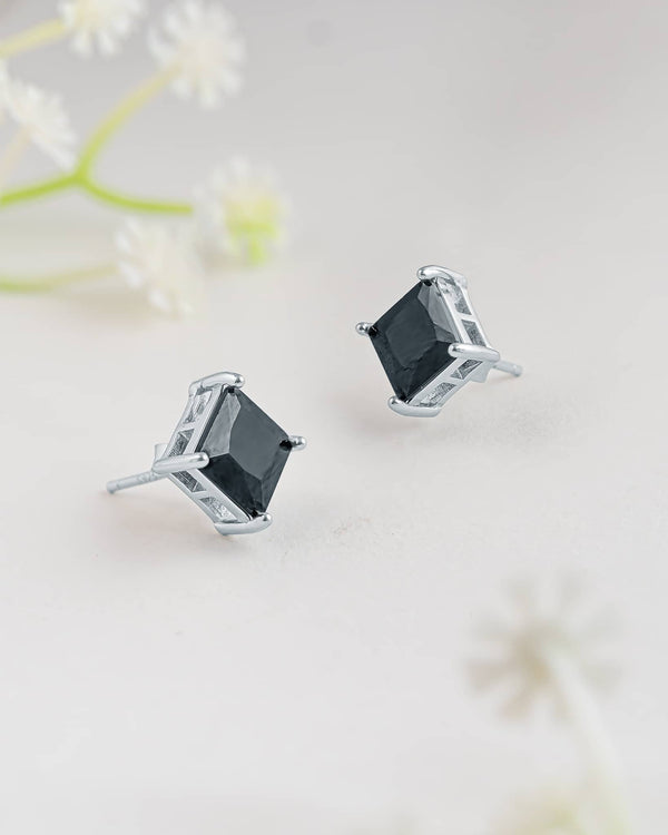 92.5 Sterling Silver Square Black CZ Studs | Bold Geometric Kite Setting