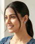 92.5 Sterling Silver Ruby Pink & Clear CZ Floral Studs | Sunburst Halo