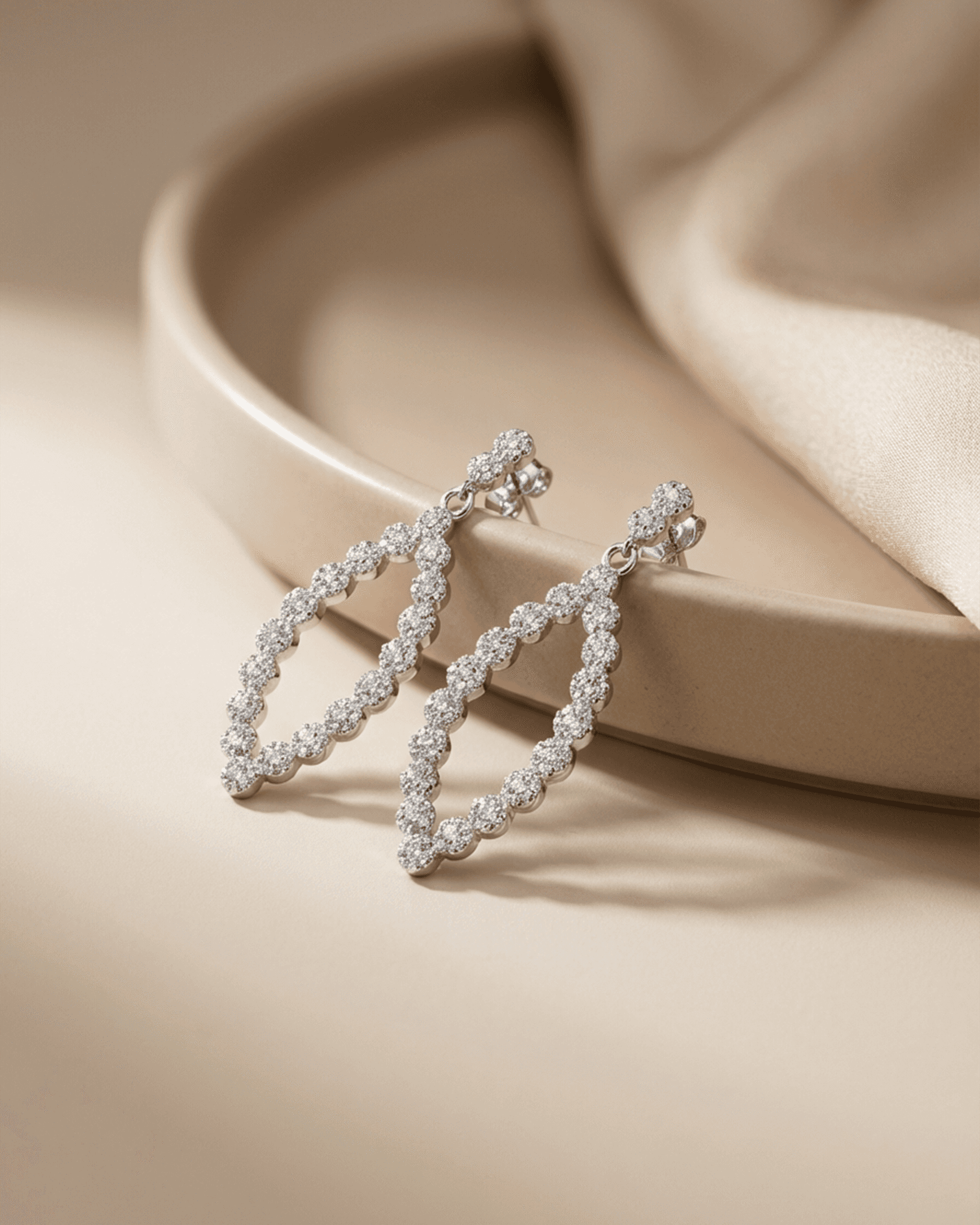 92.5 Sterling Silver Open Marquise Pendant Set | Diamond Look CZ Leaf Dangle (Chain Not Included)