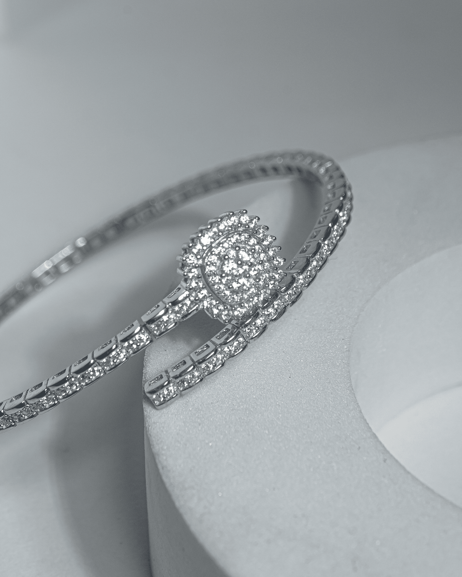 92.5 Sterling Silver CZ Cluster Bypass Bracelet | Diamond Look Wrap Cuff