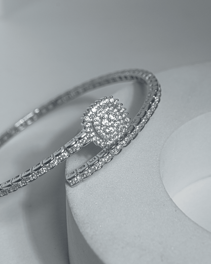 92.5 Sterling Silver CZ Cluster Bypass Bracelet | Diamond Look Wrap Cuff
