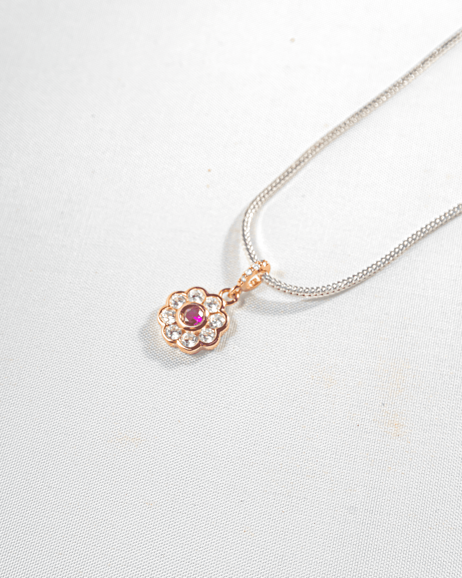 92.5 Sterling Silver Rose Gold Ruby Floral Pendant Set | CZ Halo Studs (Chain Not Included)
