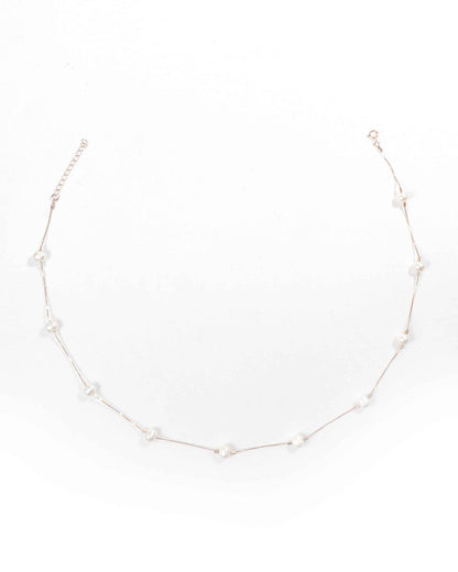 Product Title: 92.5 Sterling Silver Rose Gold Pearl Station Necklace | Classic Tin Cup Chain