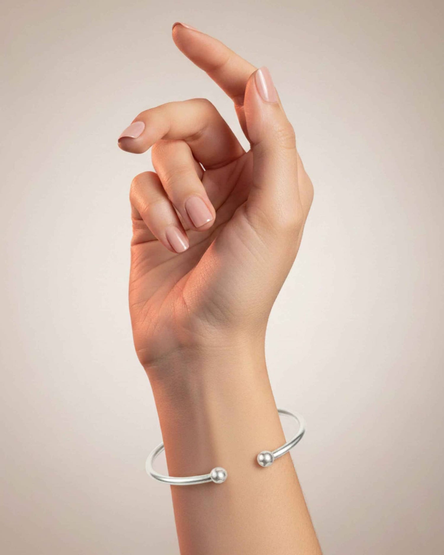 92.5 Sterling Silver Ball-End Open Cuff Bangle | Minimalist Adjustable Kada