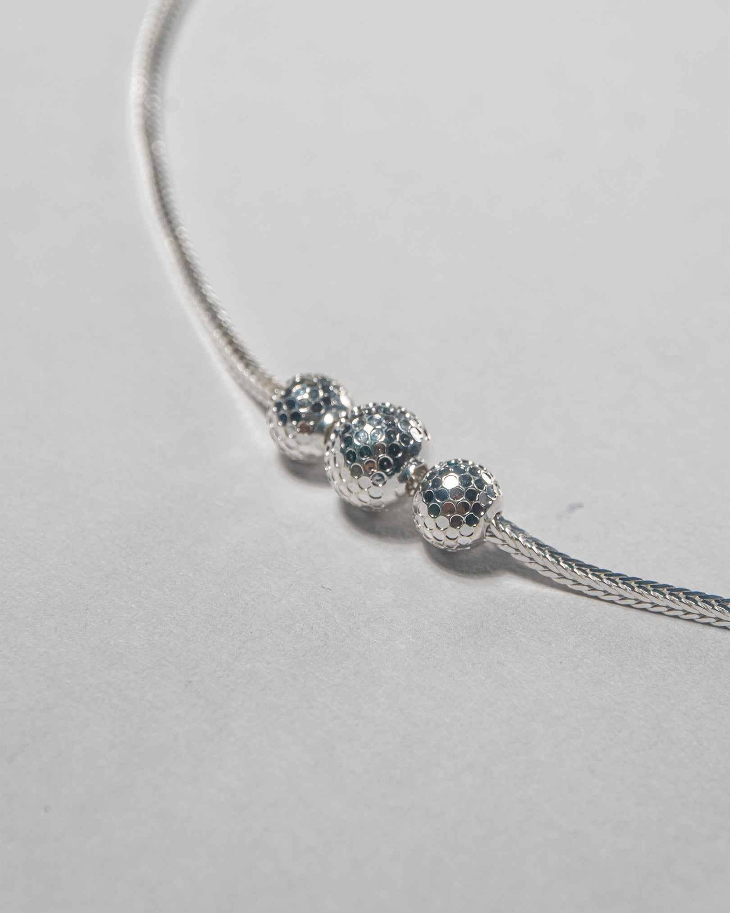 92.5 Sterling Silver Triple Stardust Ball Anklet | Textured Bead Snake Chain Payal