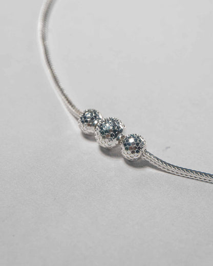 92.5 Sterling Silver Triple Stardust Ball Anklet | Textured Bead Snake Chain Payal