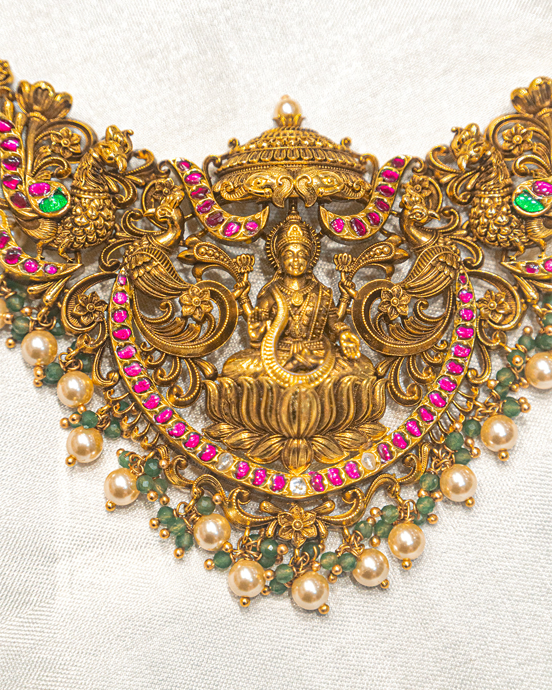 Lakshmi Peacock Antique Temple Necklace Set with Earrings