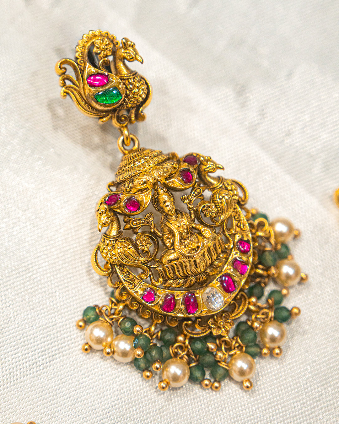 Lakshmi Peacock Antique Temple Necklace Set with Earrings