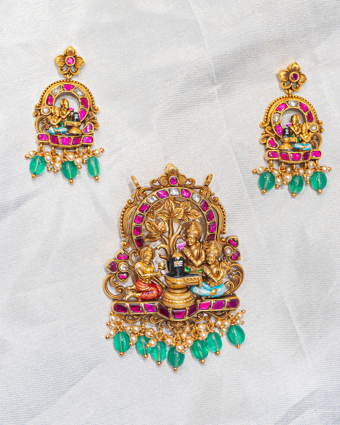 Shiva Parivar Antique Temple Pendant Necklace Set