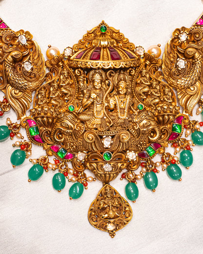Ram Darbar Peacock Grand Antique Temple Necklace Set