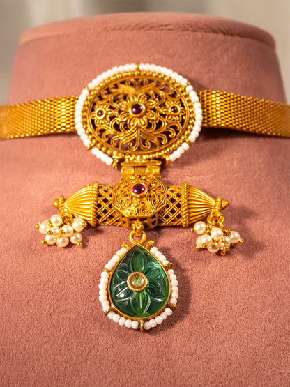 Heritage gold-plated silver choker — front detail by Hardik Jewels