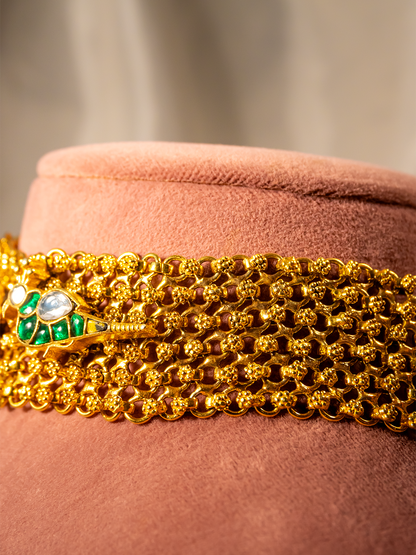 Multicolour floral motif close-up on gold-plated silver choker by Hardik Jewels