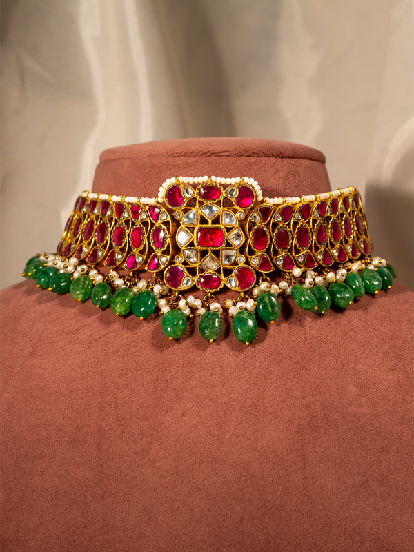 Ruby Emerald Kundan Silver Bridal Choker