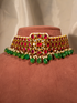 Ruby emerald Kundan silver bridal choker with emerald drops by Hardik Jewels