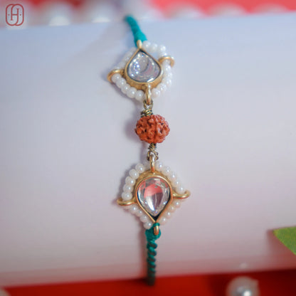 Designer Rudraksha Rakhi with 92.5 Silver Accents.