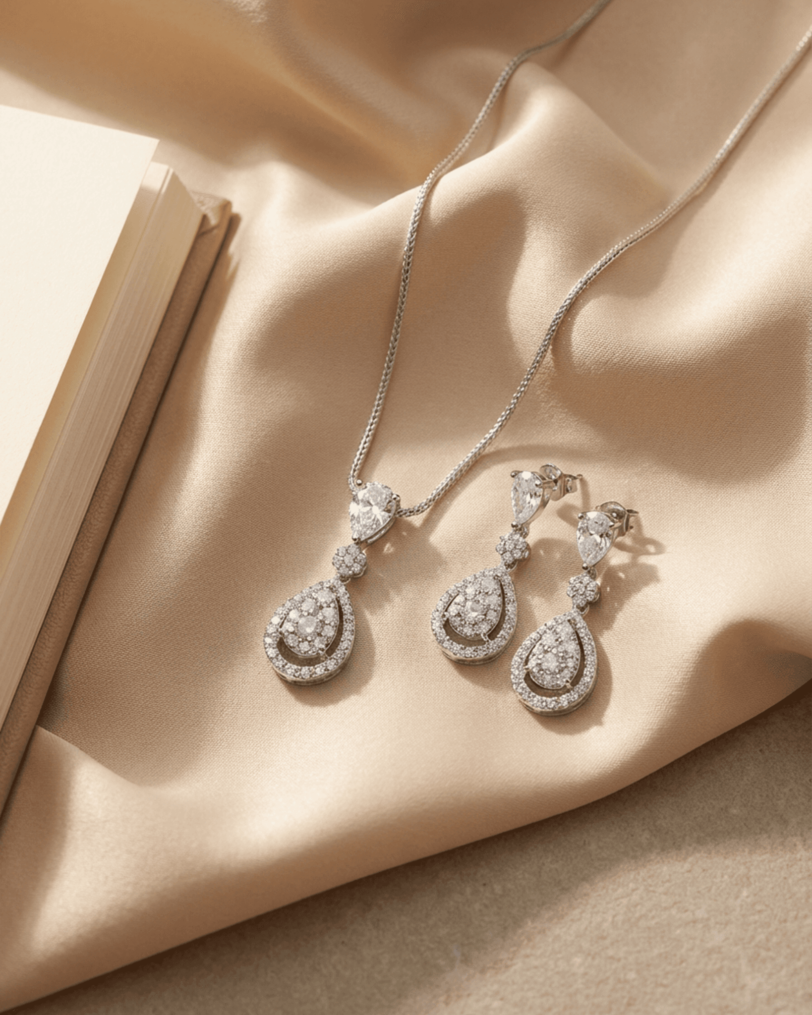 92.5 Sterling Silver CZ Tiered Teardrop Pendant Set | Diamond Look Dangle (Chain Not Included)