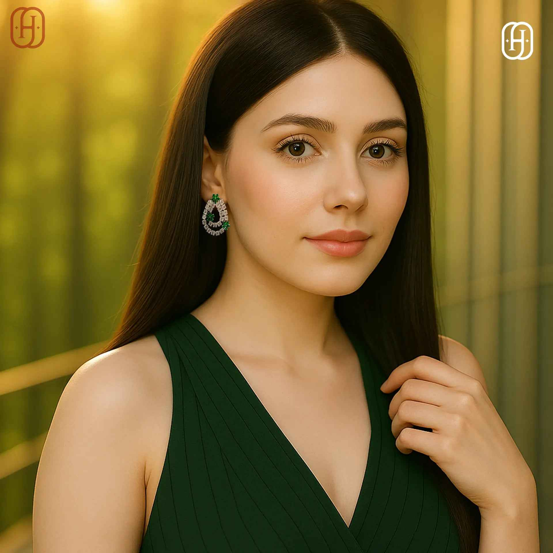 Elegant Emerald Diamond Earrings Online from Hardik Jewels