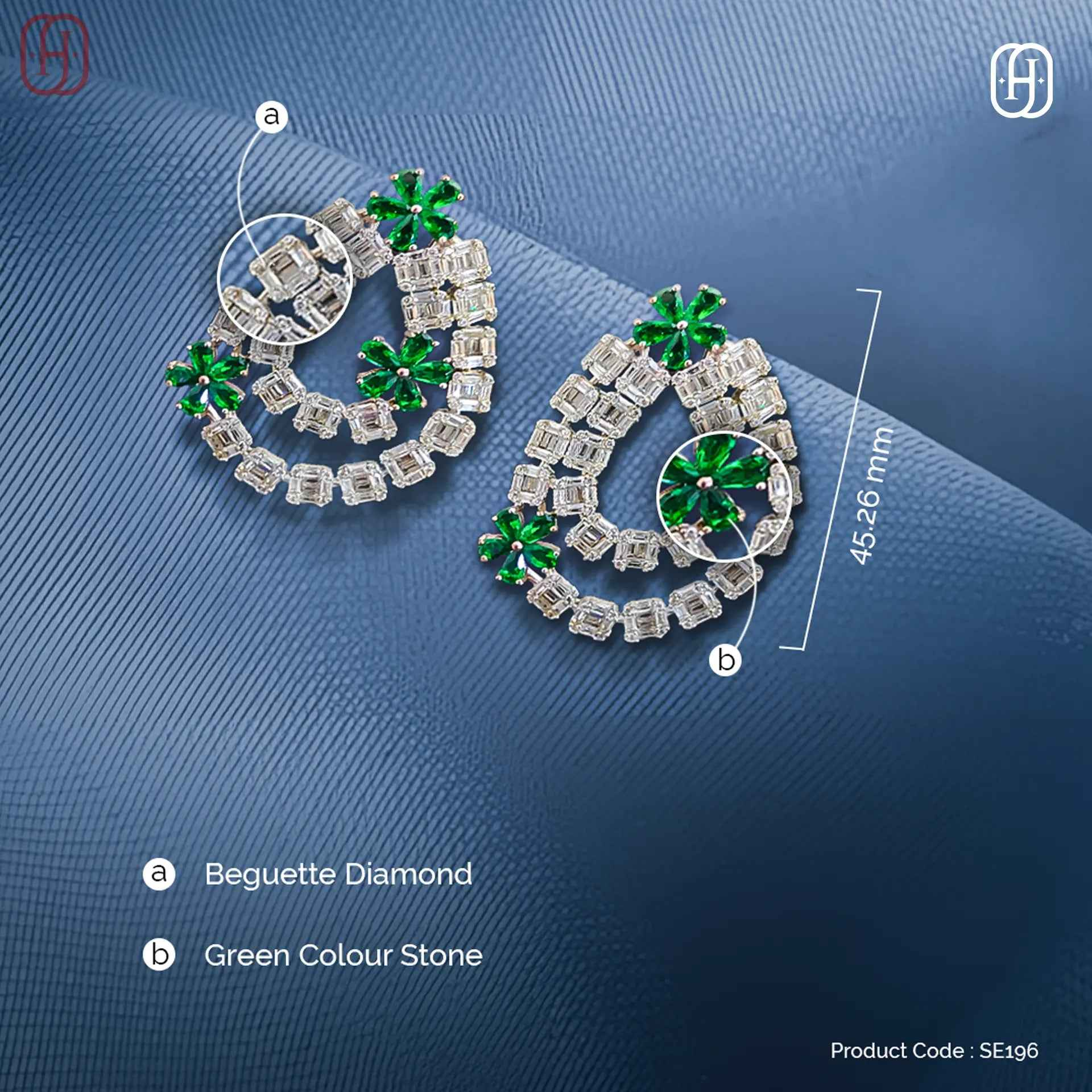 Elegant Emerald Diamond Earrings Online from Hardik Jewels