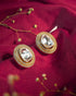 Gold plated 925 silver large polki stud earrings with double american diamond halo and back clip support.