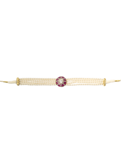 Multi-strand pearl detail of ruby Kundan silver choker by Hardik Jewels