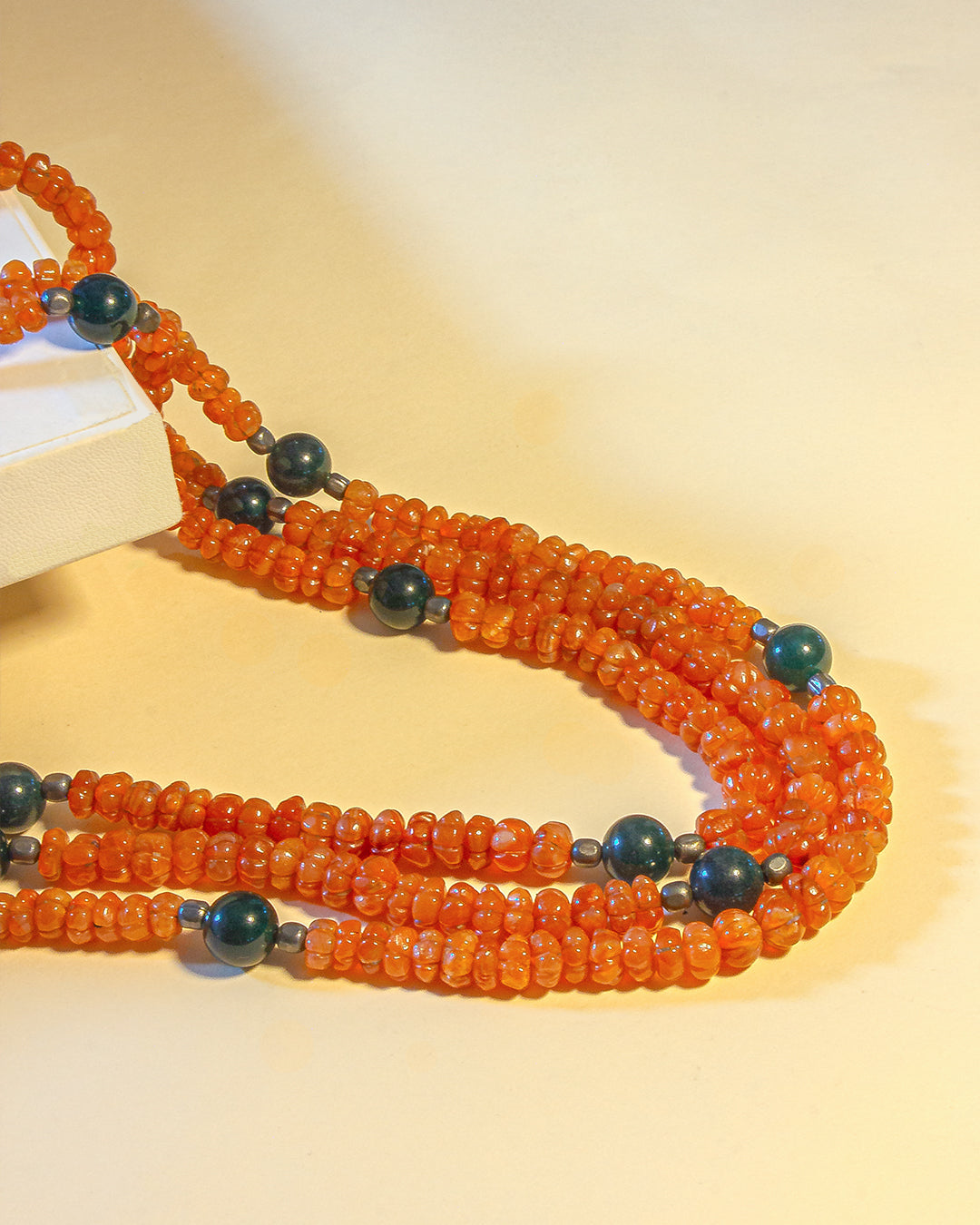 Orange Onyx Beaded Necklace with Blue Gemstone Accents – Handmade Jewelry - Hardik Jewels | Created by Design. Defined by You.