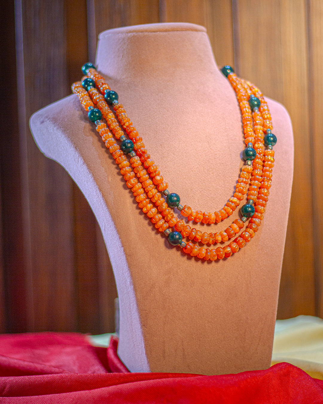 Orange Onyx Beaded Necklace with Blue Gemstone Accents – Handmade Jewelry - Hardik Jewels | Created by Design. Defined by You.