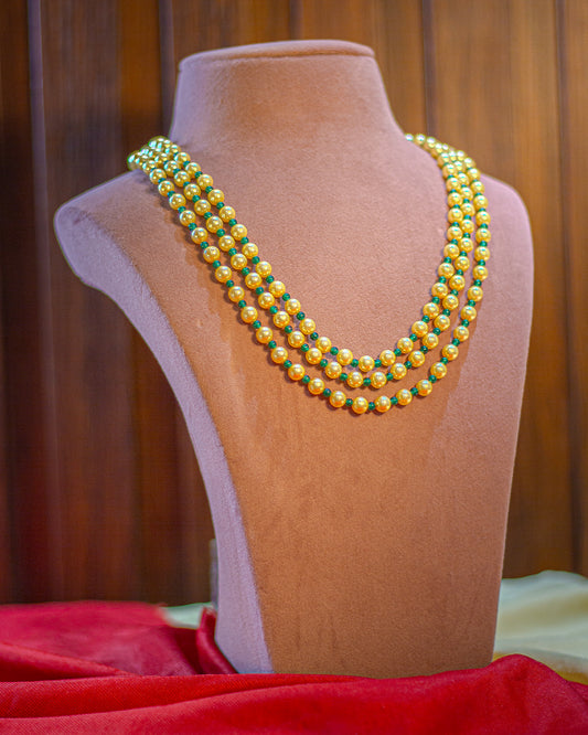 Golden Onyx Pearl Beaded Necklace – Triple Layer Handmade Jewelry