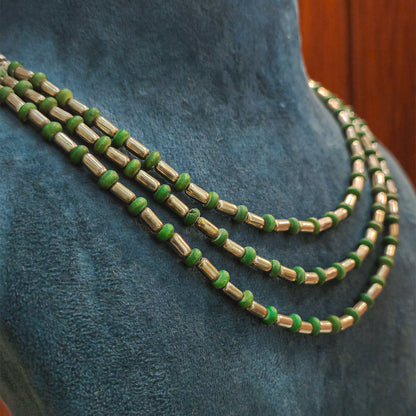 Green &amp; Golden Triple Layer Handmade Beads Necklace - Hardik Jewels | Created by Design. Defined by You.
