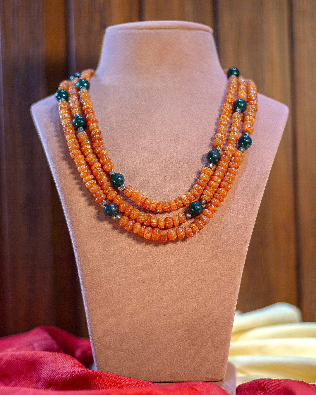 Orange Onyx Beaded Necklace with Blue Gemstone Accents – Handmade Jewelry - Hardik Jewels | Created by Design. Defined by You.