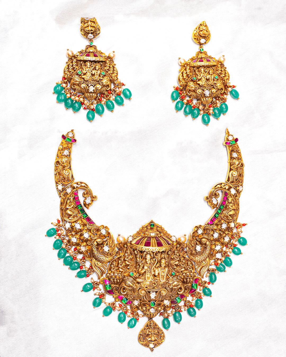 Ram Darbar Peacock Grand Antique Temple Necklace Set