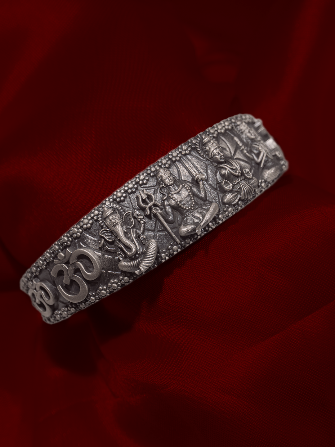 Antique silver Panchdev temple kada side view with deities