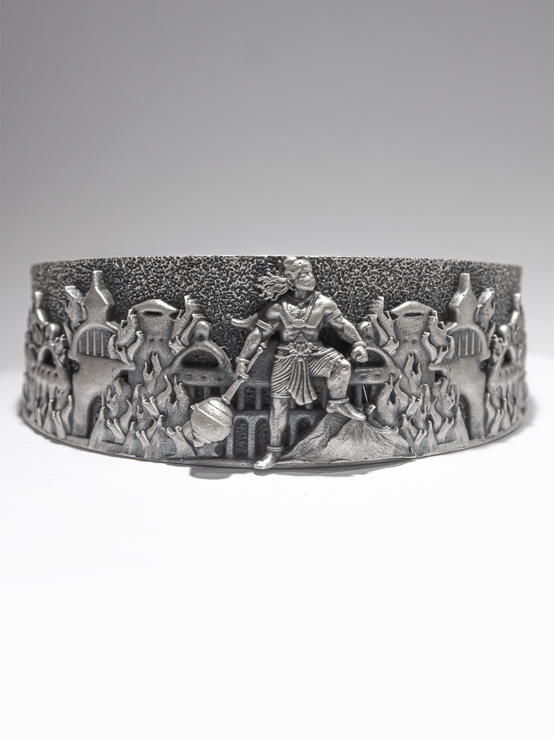 Oxidized 925 silver temple kada for men with warrior and gada battle scene