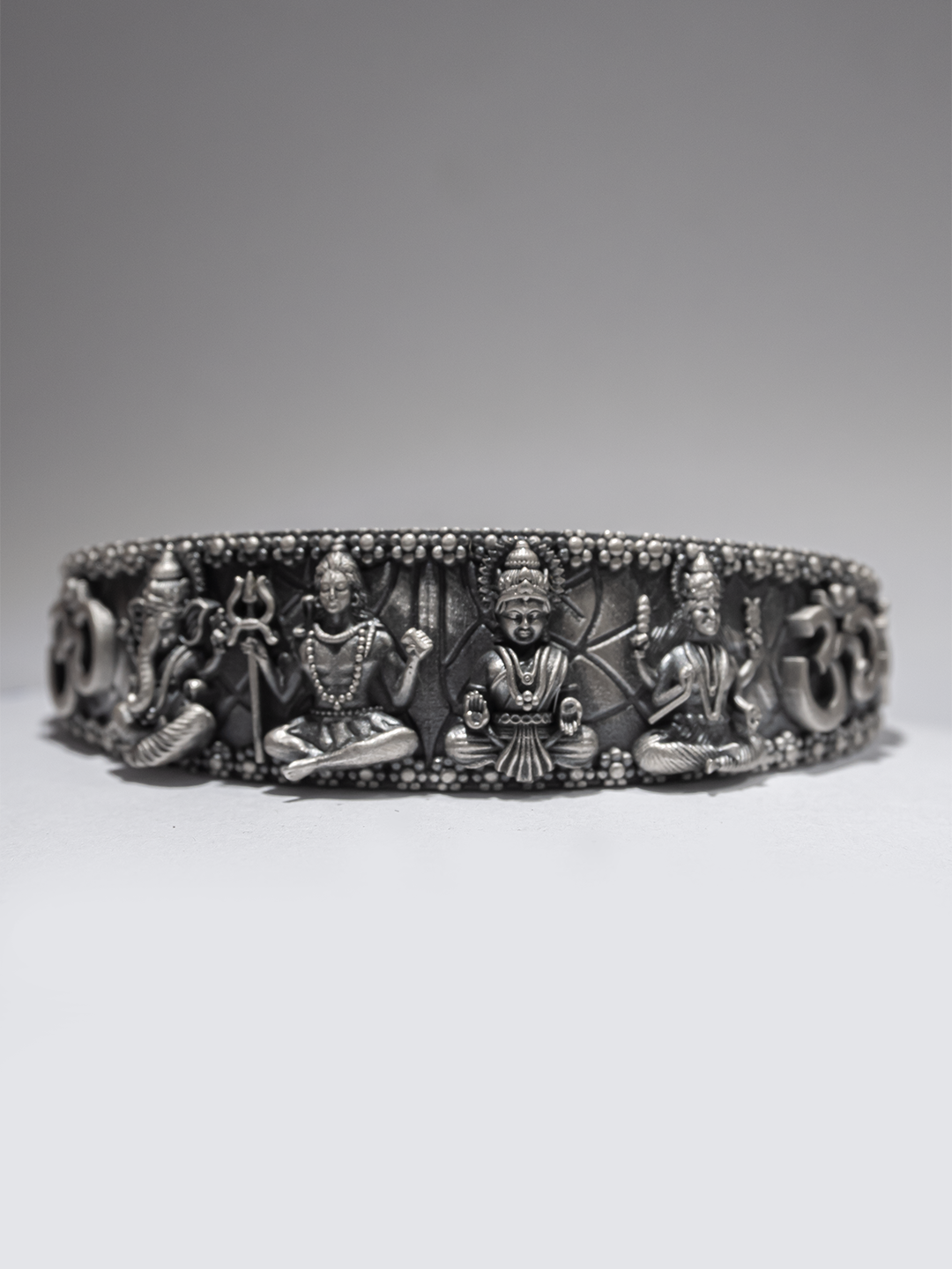 Oxidized 925 silver Panchdev temple kada for men with Ganesha Shiva and Om