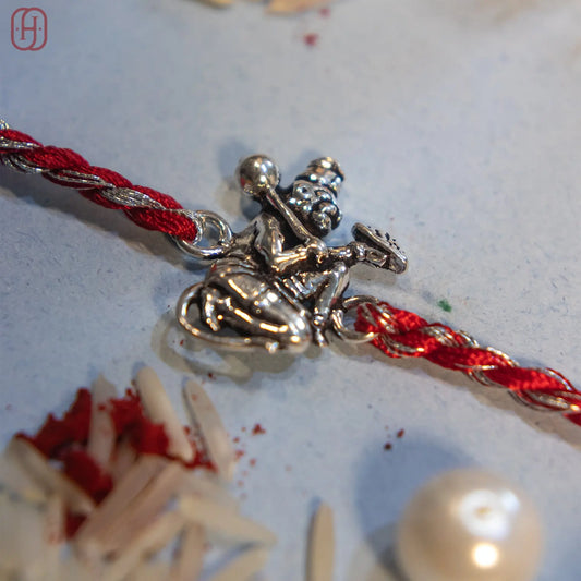 Hanuman Ji antique silver rakhi red dori Hardik Jewels