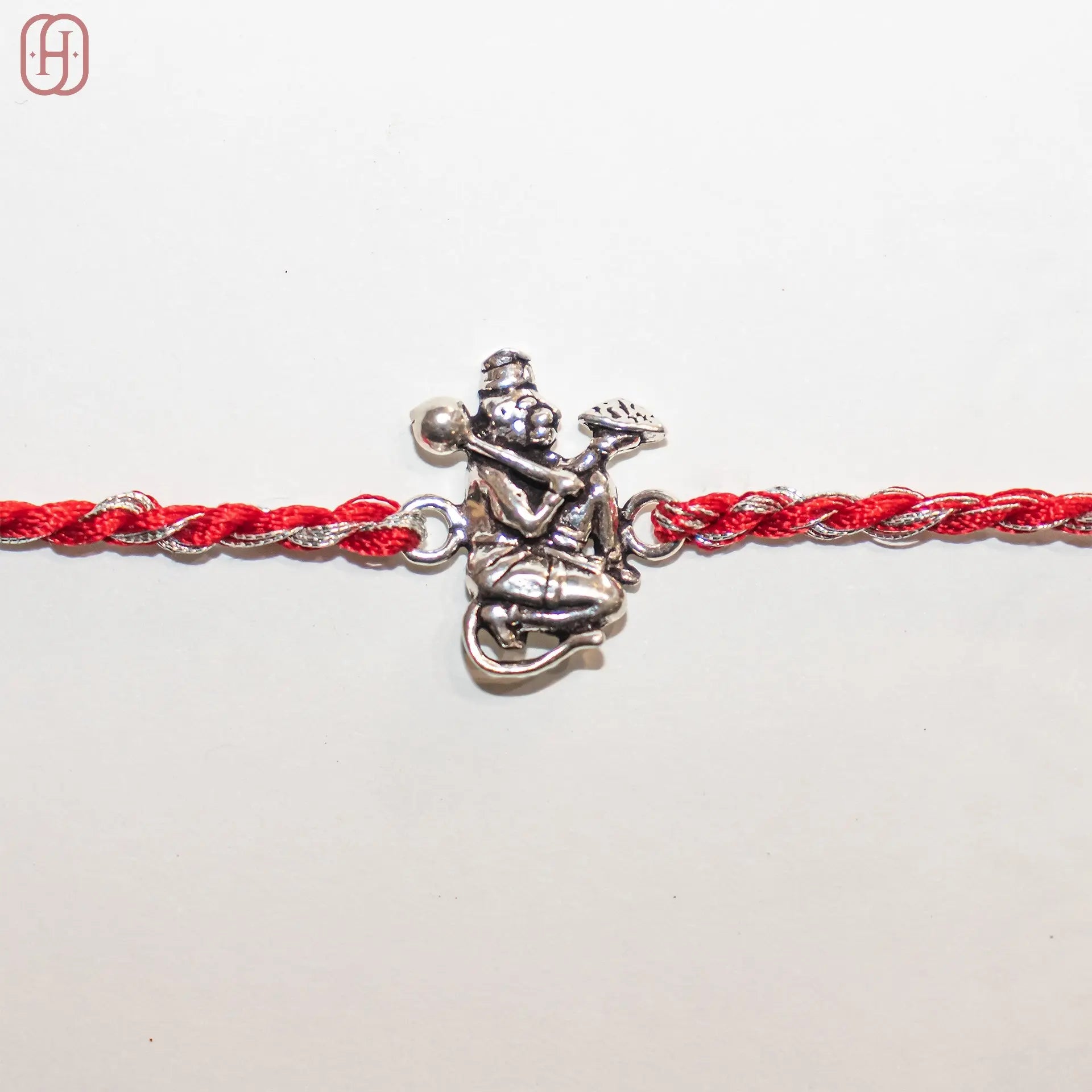 Hanuman Ji antique silver rakhi red dori Hardik Jewels