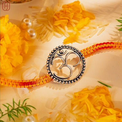 Hardik Jewels 92.5 Silver Om Rakhi - Handcrafted Design.