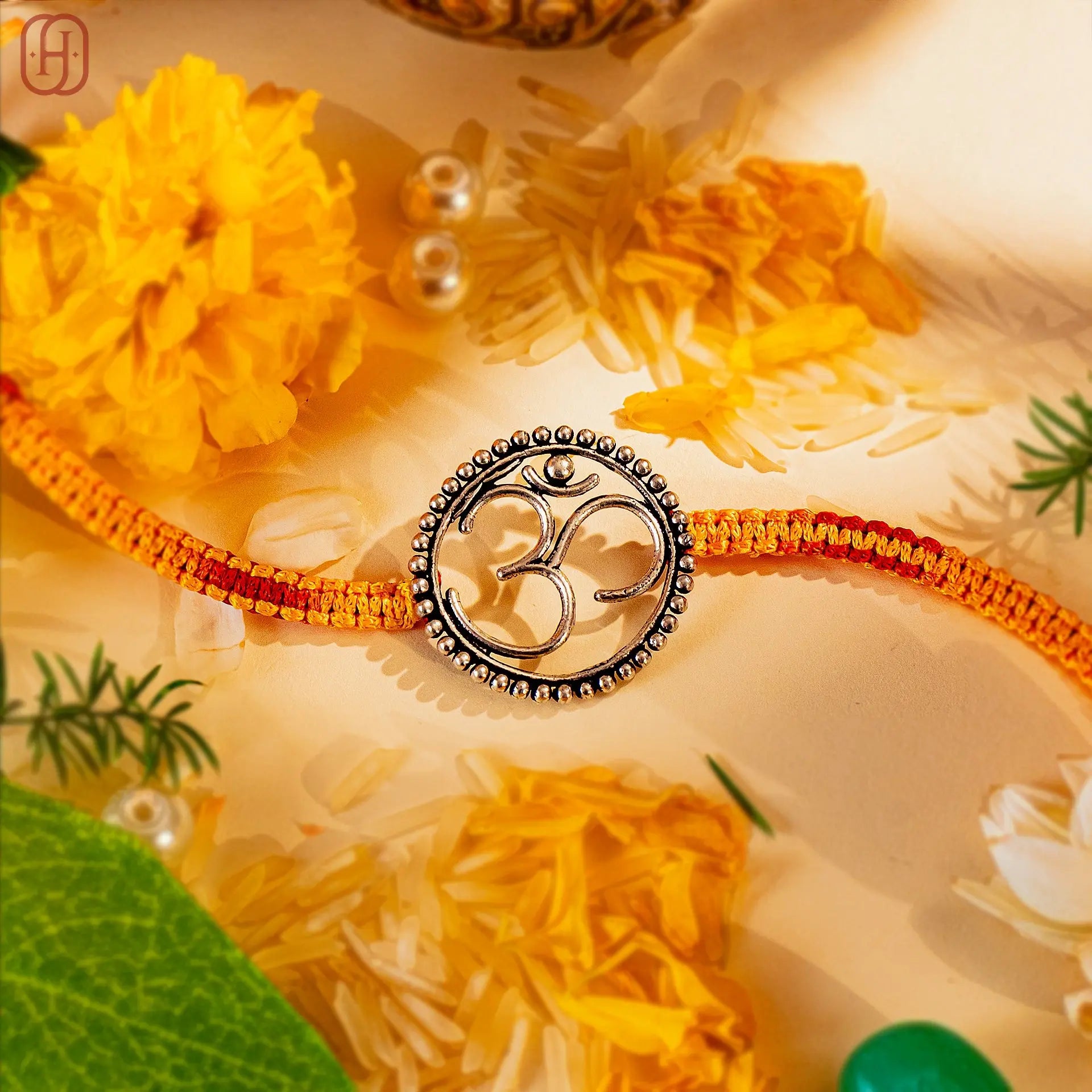 Hardik Jewels 92.5 Silver Om Rakhi - Handcrafted Design.