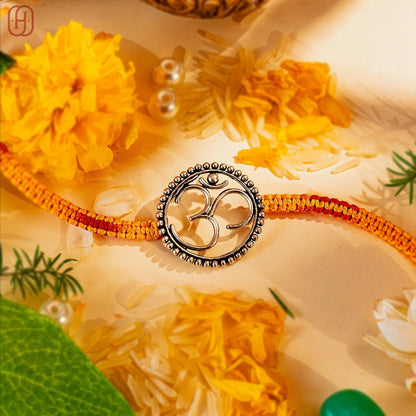 Hardik Jewels 92.5 Silver Om Rakhi - Handcrafted Design.