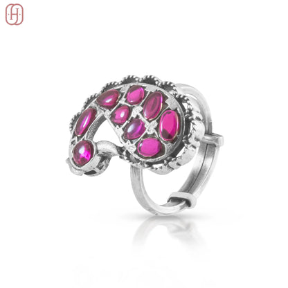 Hardik Jewels Adjustable Oxidized Silver Rings with Ruby Stones.