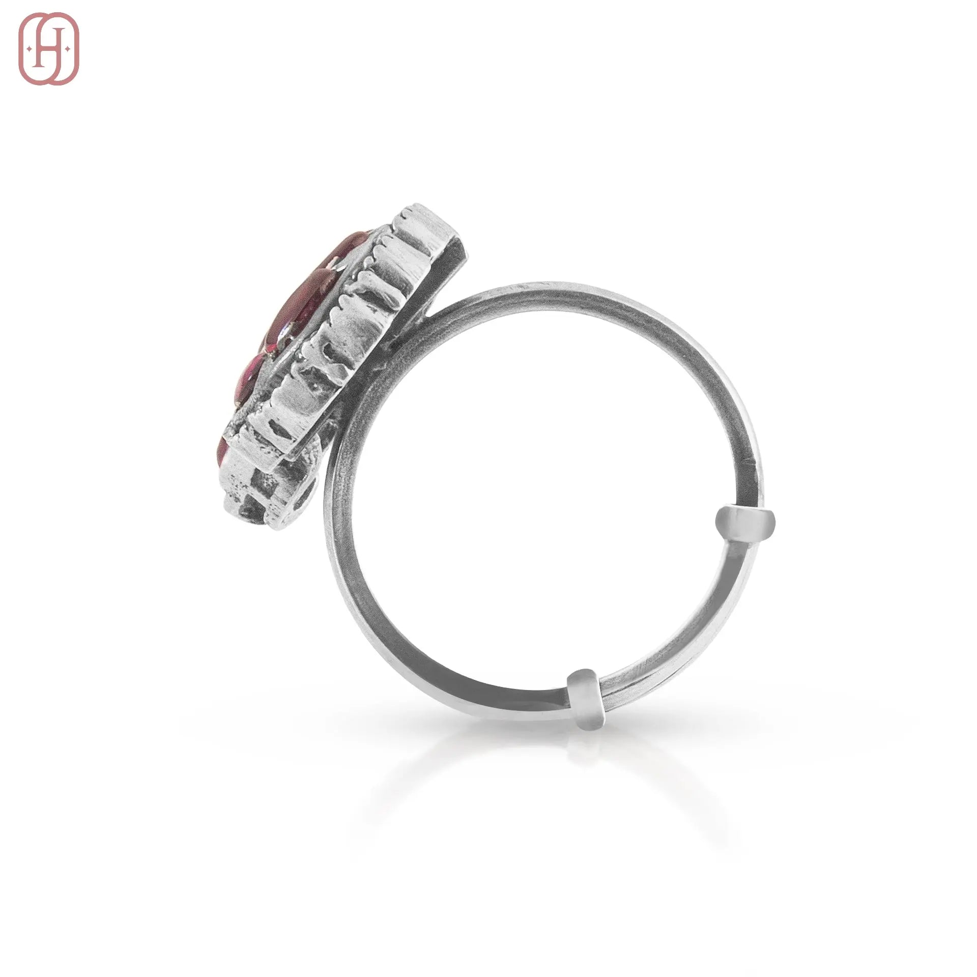 Hardik Jewels Adjustable Oxidized Silver Rings with Ruby Stones.