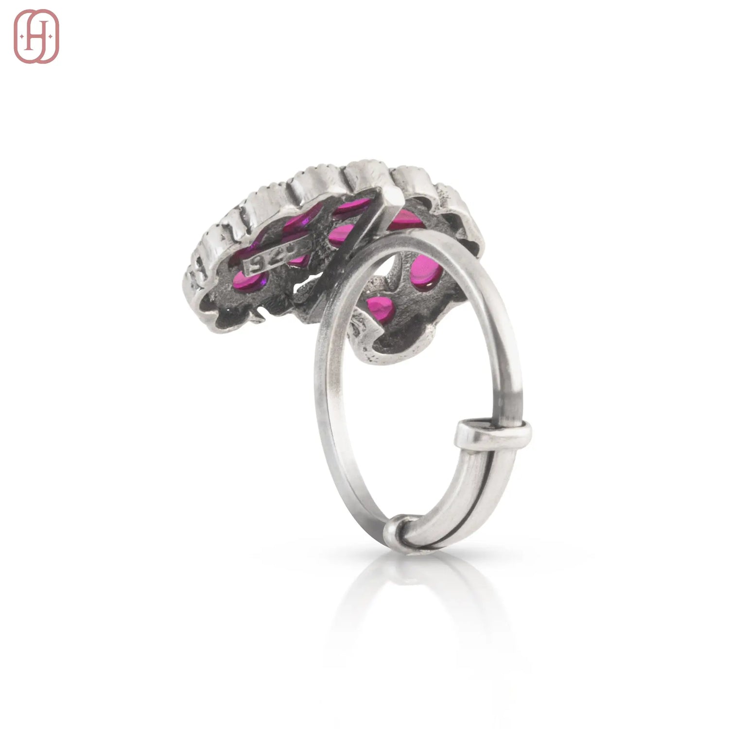 Hardik Jewels Adjustable Oxidized Silver Rings with Ruby Stones.