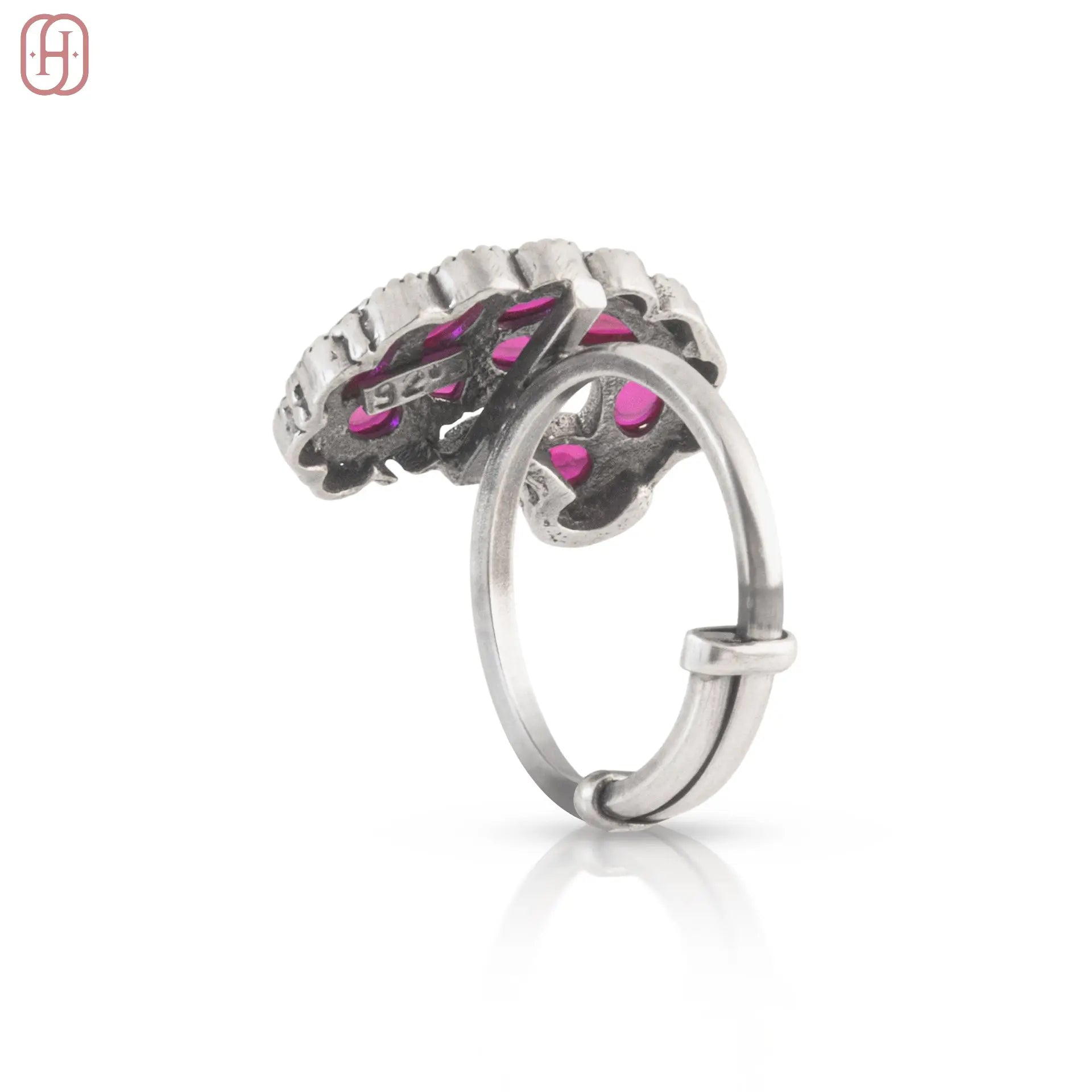 Hardik Jewels Adjustable Oxidized Silver Rings with Ruby Stones.