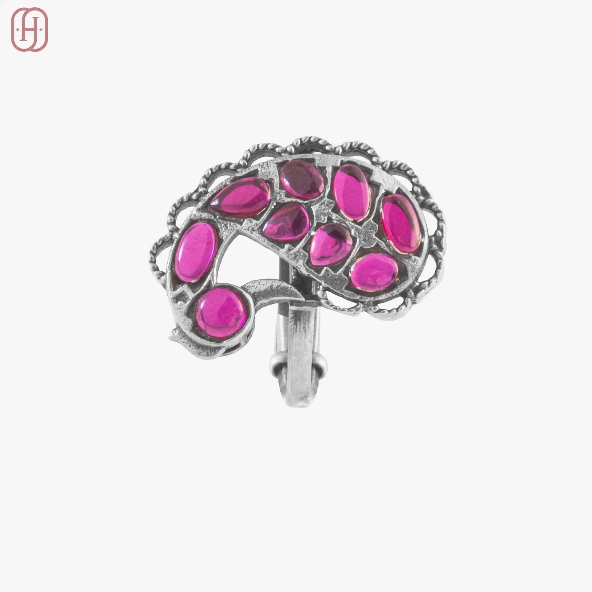 Hardik Jewels Adjustable Oxidized Silver Rings with Ruby Stones.